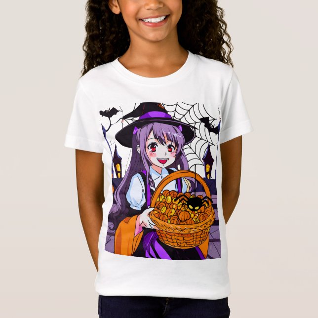 Camiseta Bruja anime con cesta de calabazas (Anverso)