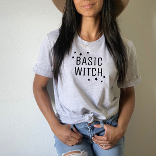 Camiseta Bruja Básica Divertida Moderno Gris Mujer Hallowee