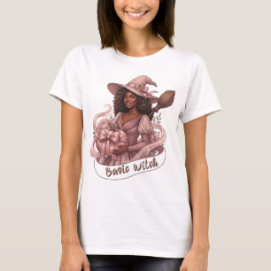Camiseta Bruja Básica Magia Negra Chica Rosa Calabaza