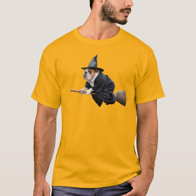 Camiseta Bruja Bulldog Divertida (Anverso)