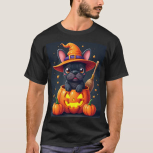 Camiseta Bruja Bulldog Francés Calabaza Halloween Hombres M