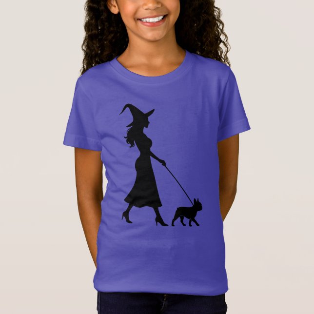 Camiseta Bruja caminando Frenchie (Anverso)