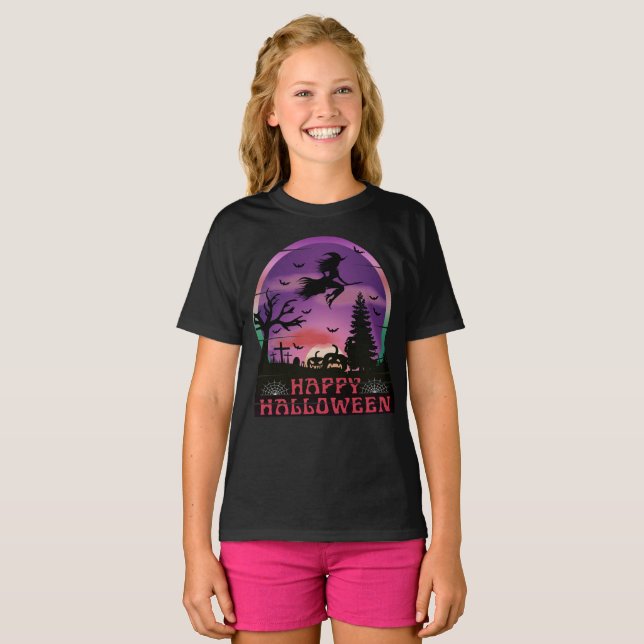 CAMISETA BRUJA CEMENTERIO NOCHE DE HALLOWEEN (Anverso completo)