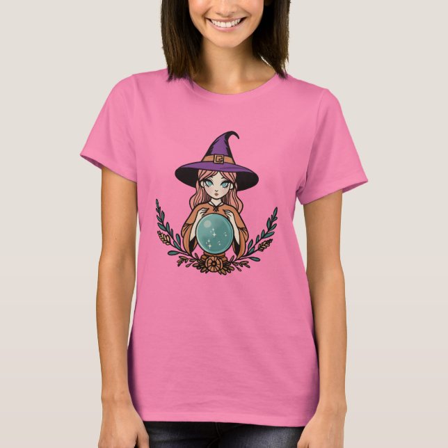 Camiseta Bruja con bola de cristal - Halloween mágico (Anverso)