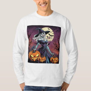 Camiseta Bruja con calabazas bajo la luna llena
