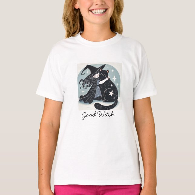 Camiseta bruja con gato negro (Anverso)