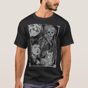 Camiseta Bruja con un gato y el pañuelo oculto gótico oscur