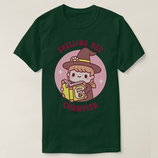 Camiseta Bruja Cuta Con Spell Book Spelling Bee Champion F (Diseño del anverso)