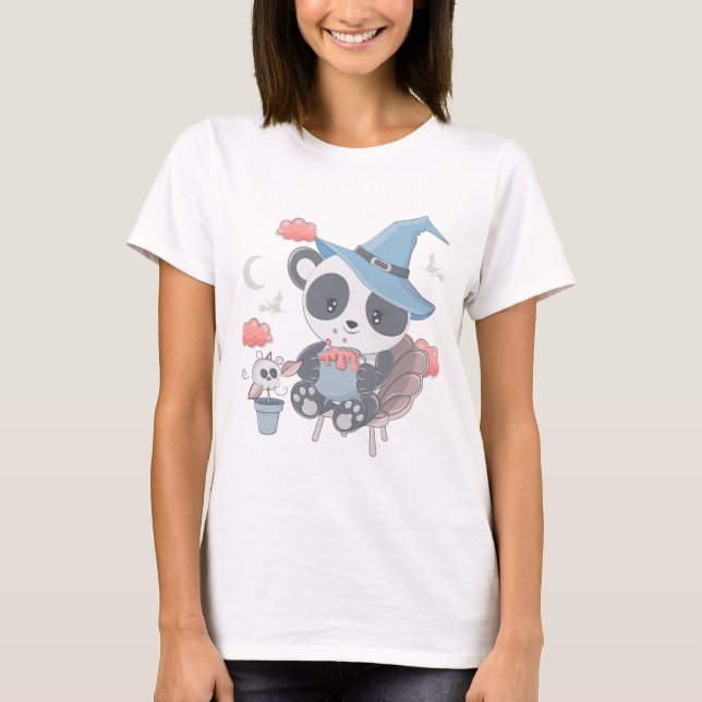 Camiseta Bruja Cute Panda Rodeada de nubes Halloween Mug (Anverso)