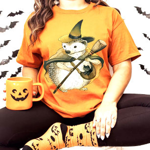 Camiseta Bruja de erizo encantado y arte de gato negro únic