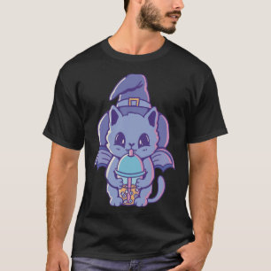 Camiseta Bruja de gato colorida con motivo de bebida para h