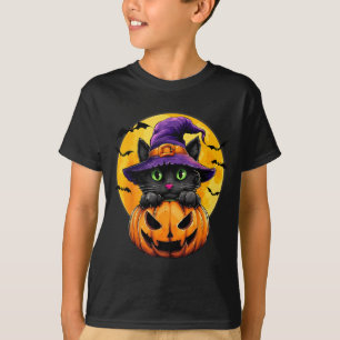Camiseta Bruja de gato negro Calabaza Murciélagos Halloween