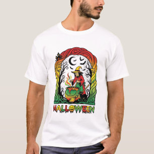 Camiseta Bruja de Halloween Caldero Elaboración Gato Negro