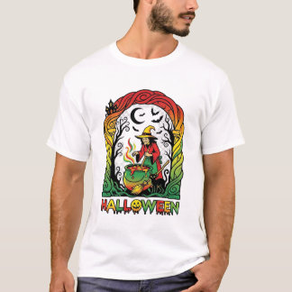 Camiseta Bruja de Halloween Caldero Elaboración Gato Negro