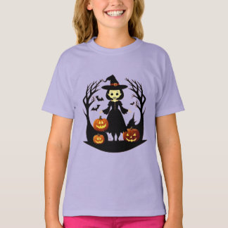 Camiseta Bruja de Halloween caprichosa Calabazas Murciélago