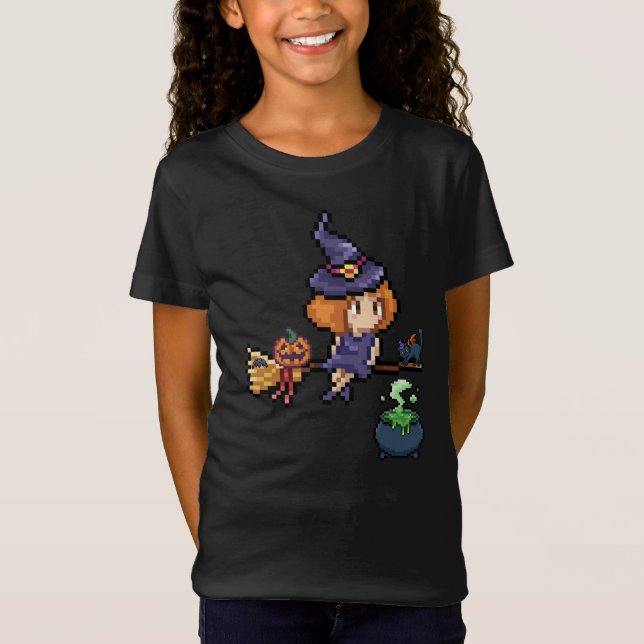 Camiseta Bruja de Halloween con broomstick con gato (Anverso)