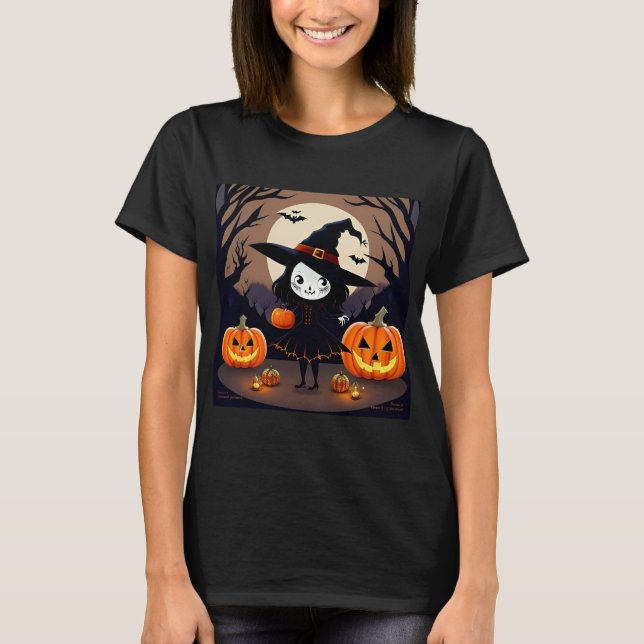 Camiseta Bruja de Halloween con calabazas (Anverso)