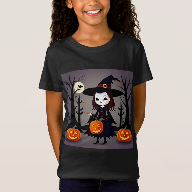 Camiseta Bruja de Halloween con calabazas (Anverso)