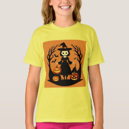 Camiseta Bruja de Halloween con calabazas en un entorno esp