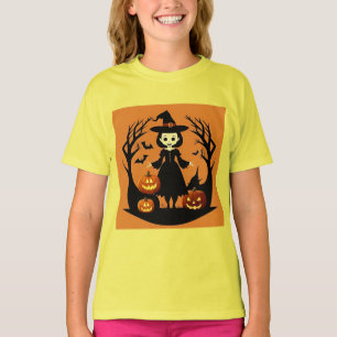 Camiseta Bruja de Halloween con calabazas en un entorno esp