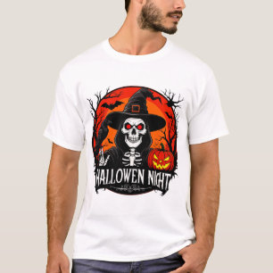 Camiseta Bruja de Halloween con cara de cráneo bajo luna ll