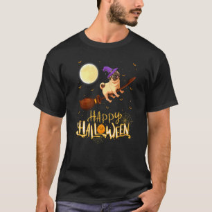 Camiseta Bruja de Halloween con Pug en escopeta