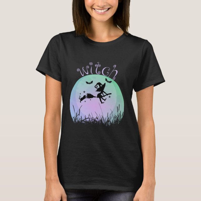 Camiseta bruja de Halloween en broomstick (Anverso)