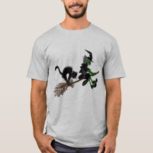 Camiseta Bruja de Halloween en el palo de escoba
