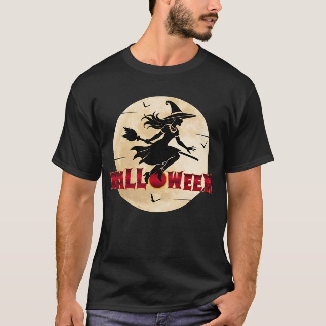 Camiseta Bruja de Halloween en Escoba (Anverso)