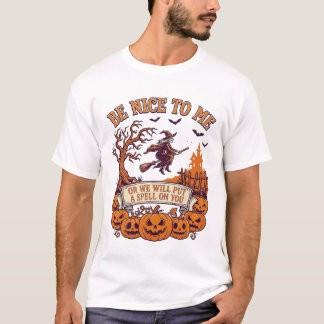 Camiseta Bruja de Halloween Escoba Calabazas_1