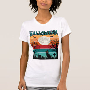 Camiseta Bruja de Halloween Gato Araña Telaraña Luna Cement