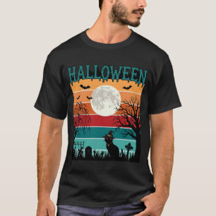 Camiseta Bruja de Halloween Gato Araña Telaraña Luna Cement