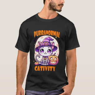 Camiseta Bruja de Halloween Gato Esqueleto Actividad Parano