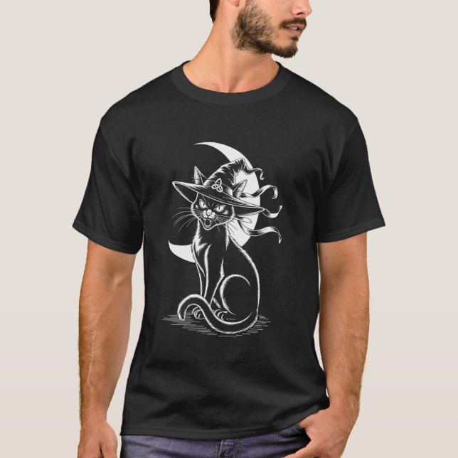 Camiseta Bruja de Halloween Gato Negro (Anverso)