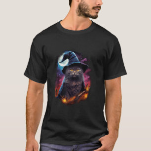 Camiseta Bruja de Halloween Gato Negro Mágico Místico