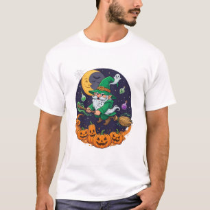 Camiseta Bruja de Halloween Gnome Escoba Calabazas Luna