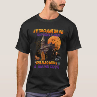 Camiseta Bruja De Halloween Sobre El Vino Y El Gracioso Gat