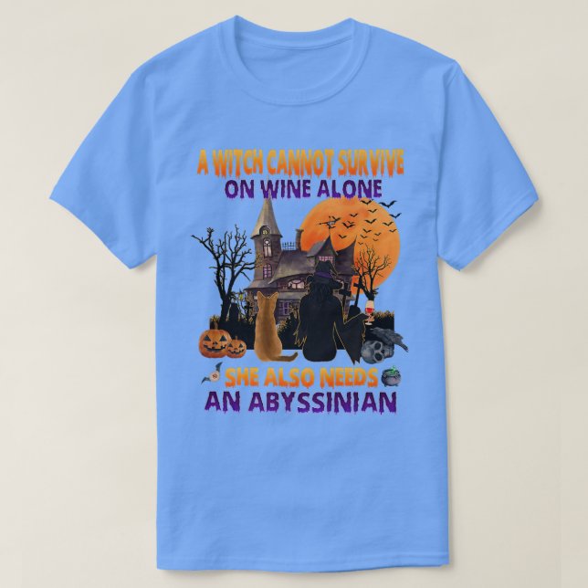 Camiseta Bruja De Halloween Sobre Vino Y Gracioso Gato Abys (Diseño del anverso)