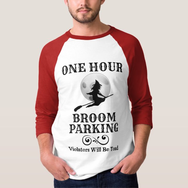 Camiseta Bruja de Halloween un estacionamiento de la escoba (Anverso)