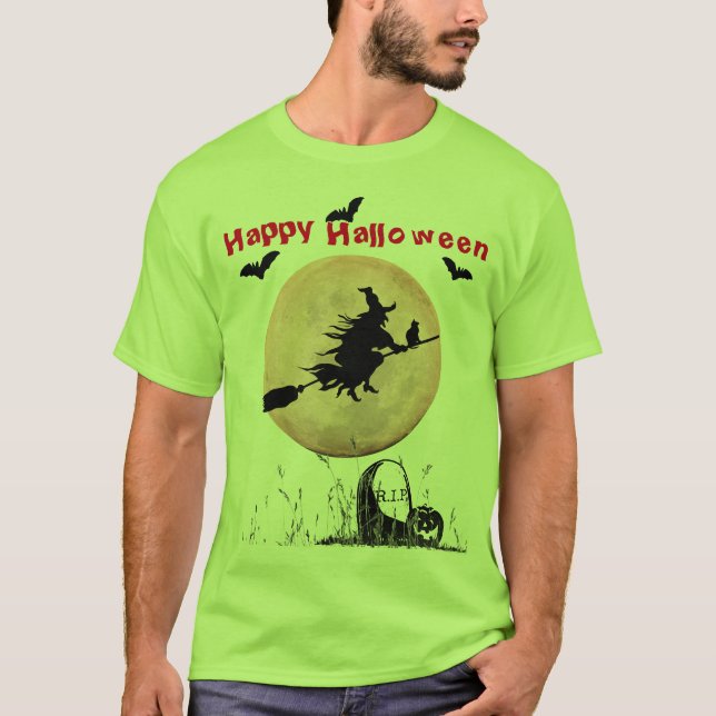 Camiseta Bruja de Halloween Verde Lima (Anverso)