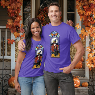 Camiseta Bruja de Otoño Art Nouveau Calabazas Luna Púrpura