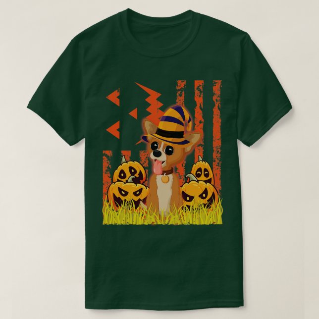 Camiseta Bruja de perro de Chihuahua bailando cerca de las  (Diseño del anverso)