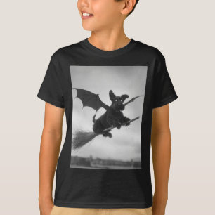 Camiseta Bruja de Schnauzer Gótico Escoba Alas de Murciélag