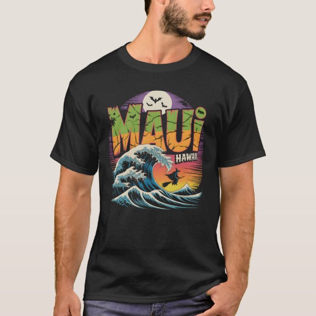 Camiseta Bruja de surf en Broom Maui Hawaii Halloween (Anverso)