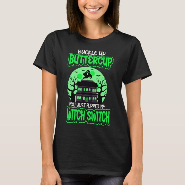 Camiseta Bruja Divertida de Halloween Cambio Neon Verde (Anverso)