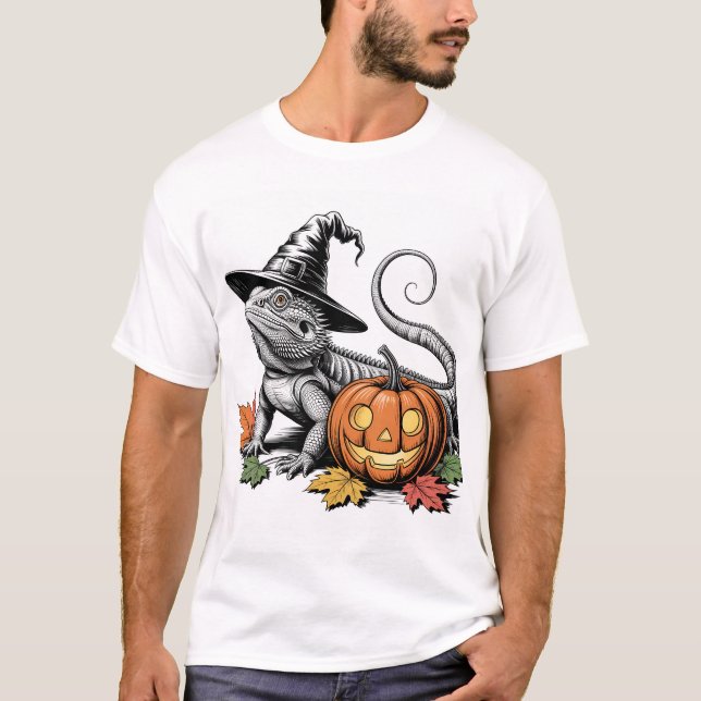 Camiseta Bruja dragón con barba y calabaza (Anverso)