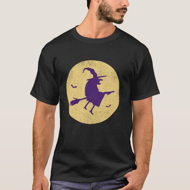 Camiseta Bruja en Broomstick Full Moon Bat Halloween Costum (Anverso)