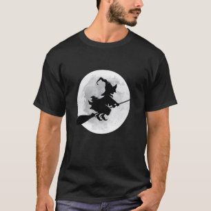 Camiseta Bruja en escoba con luna llena diseño divertido pa