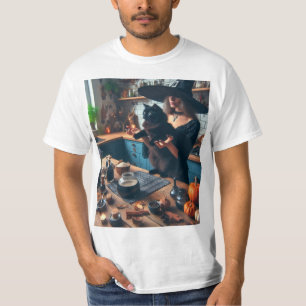 Camiseta Bruja en la cocina con su gato