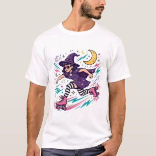Camiseta Bruja en patines retro arte de Halloween